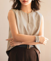 パールキーネックノースリーブブラウスsdp0078 ベージュ