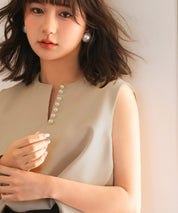 パールキーネックノースリーブブラウスsdp0078 ベージュ