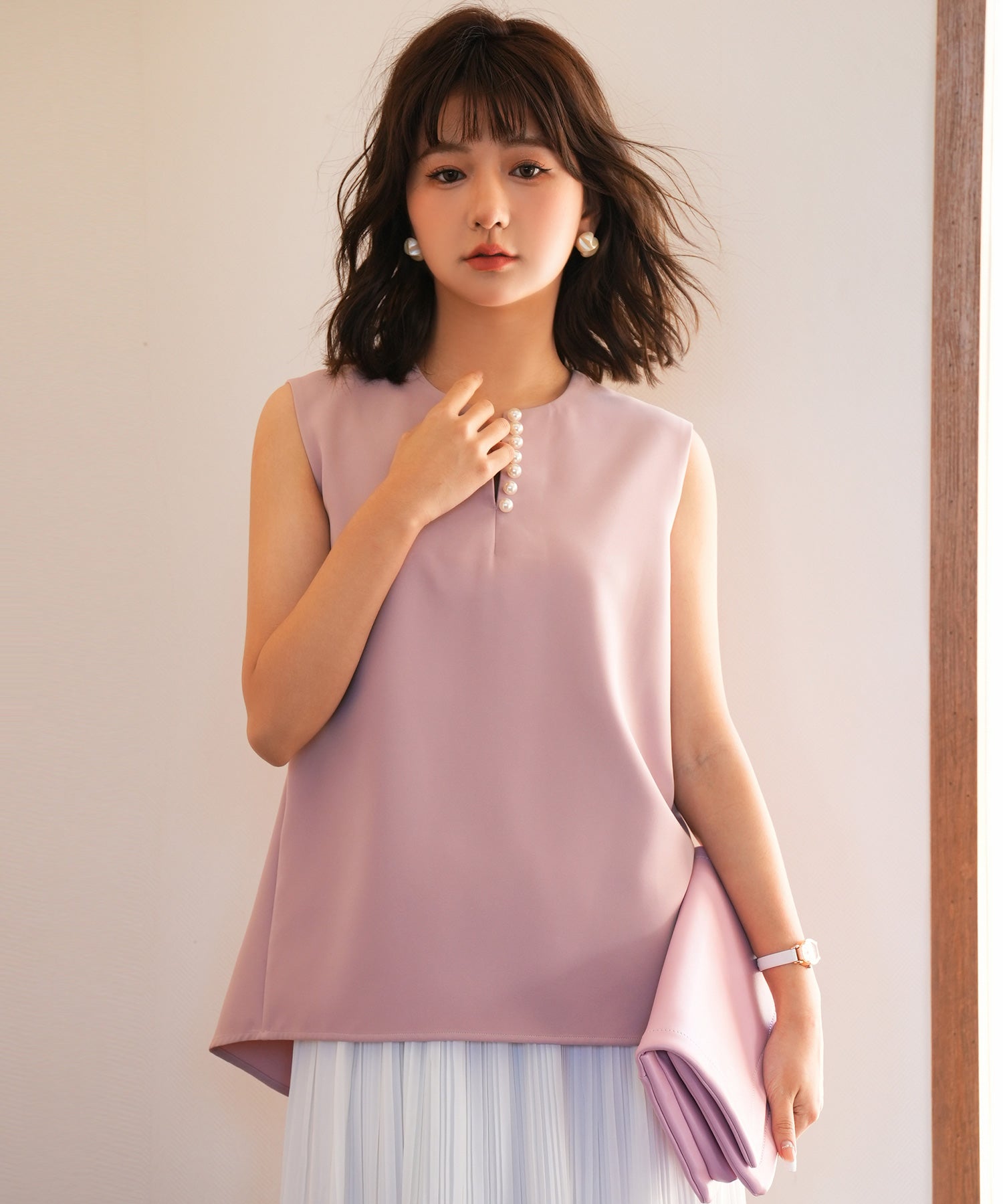 パールキーネックノースリーブブラウスsdp0078-102-26