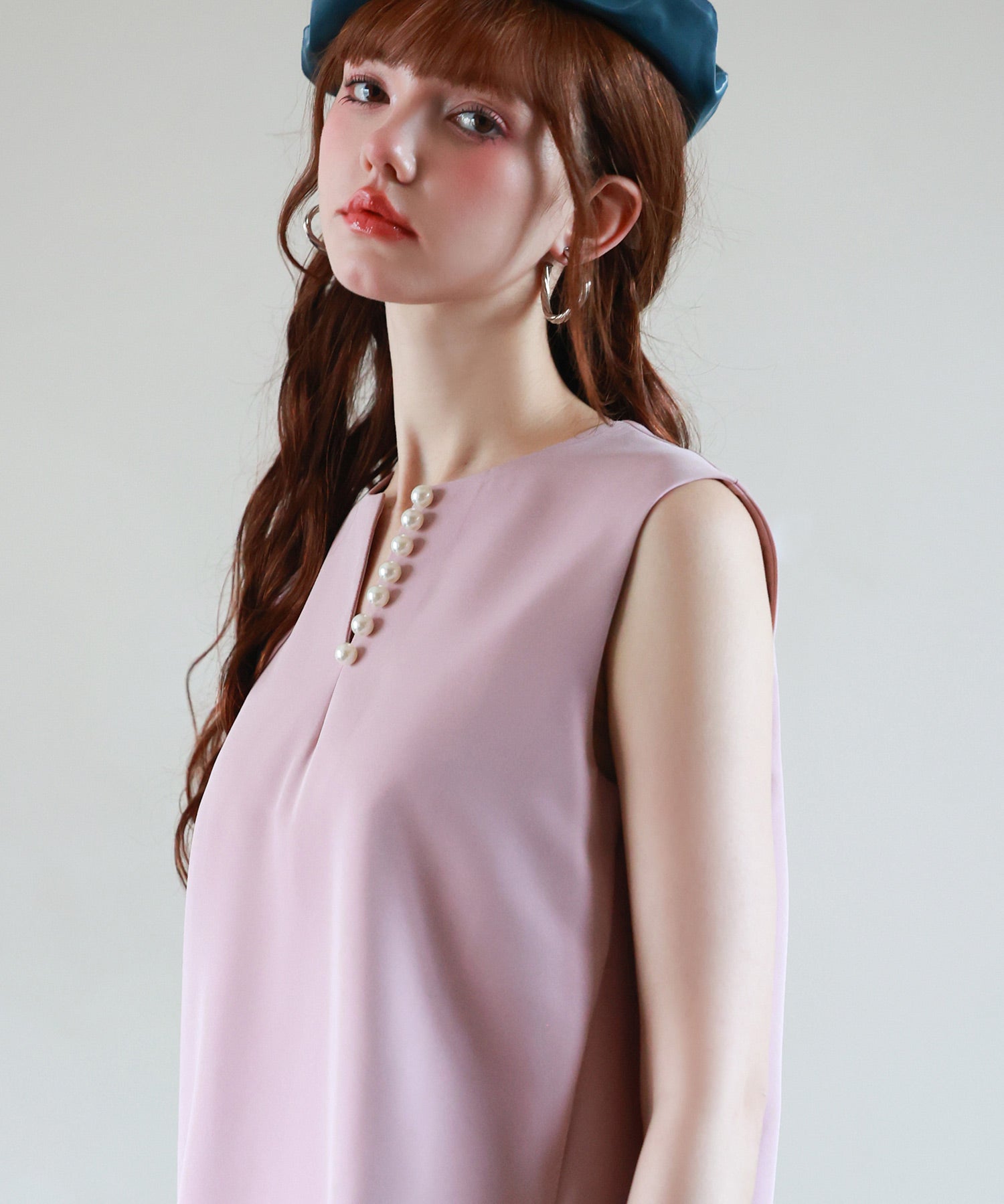 パールキーネックノースリーブブラウスsdp0078 ピンク