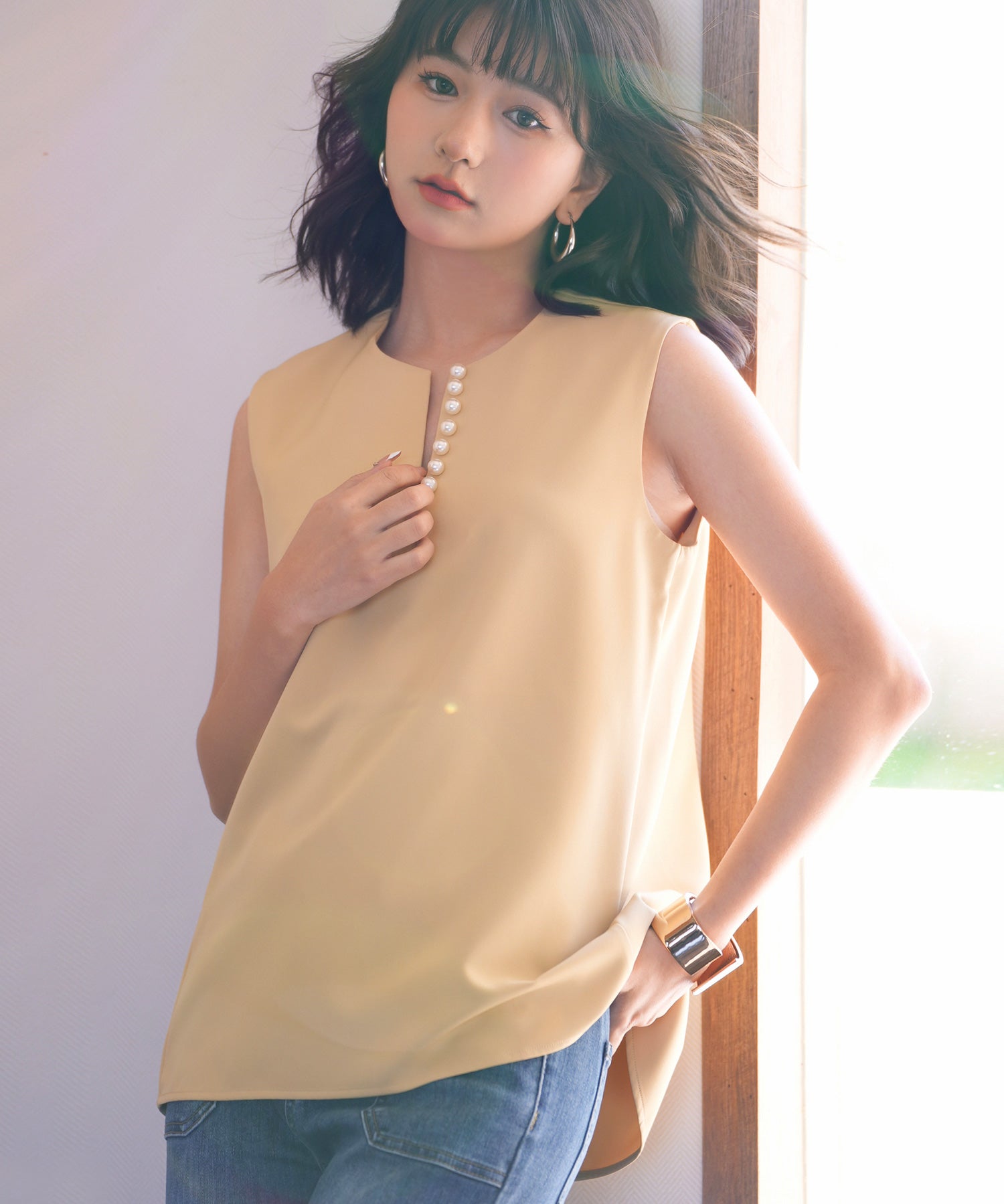 パールキーネックノースリーブブラウスsdp0078-102-31