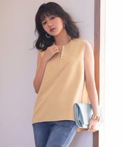 パールキーネックノースリーブブラウスsdp0078 イエロー