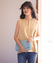 パールキーネックノースリーブブラウスsdp0078 イエロー