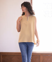 パールキーネックノースリーブブラウスsdp0078 イエロー