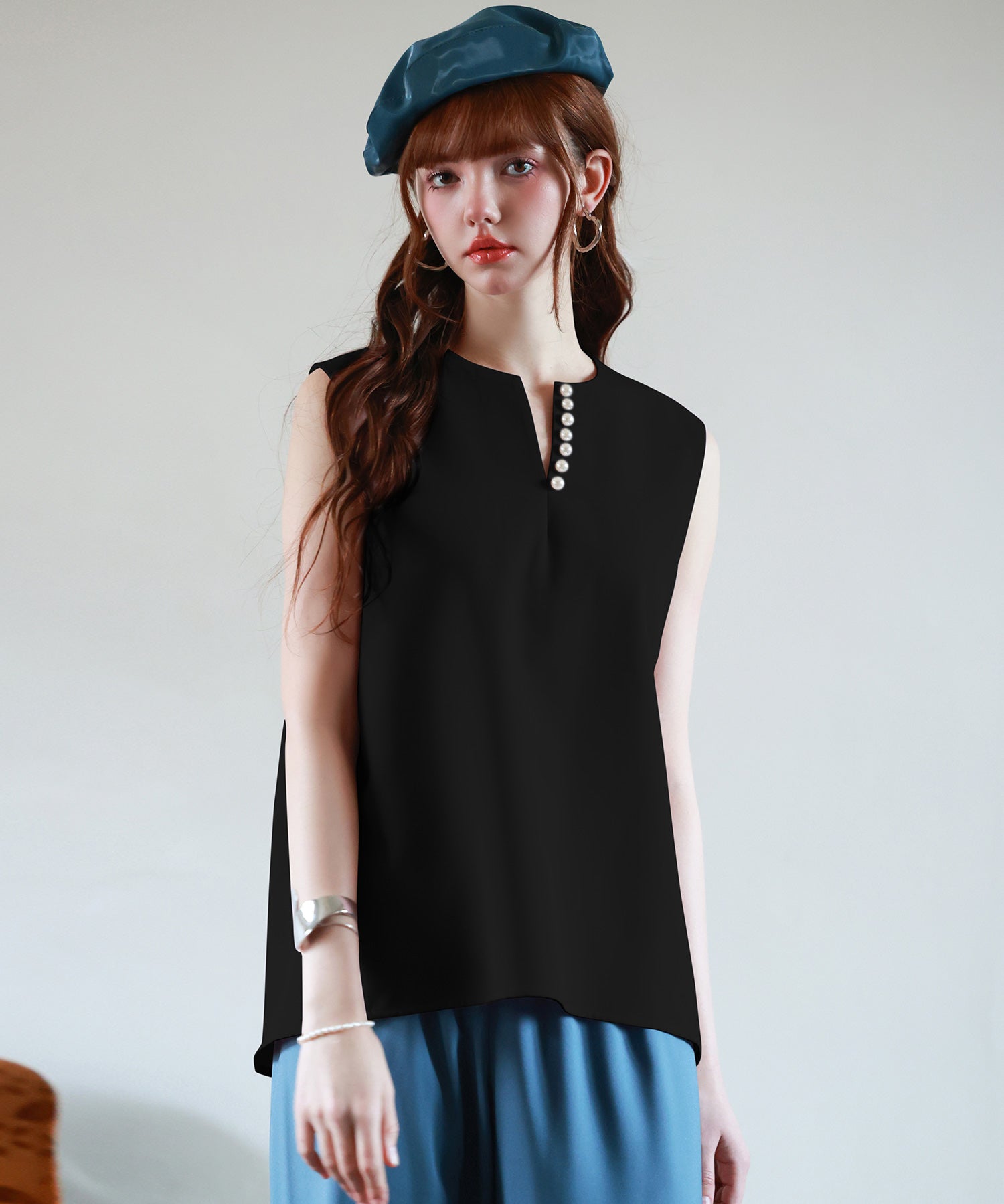 パールキーネックノースリーブブラウスsdp0078-102-8