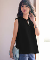 パールキーネックノースリーブブラウスsdp0078 ブラック