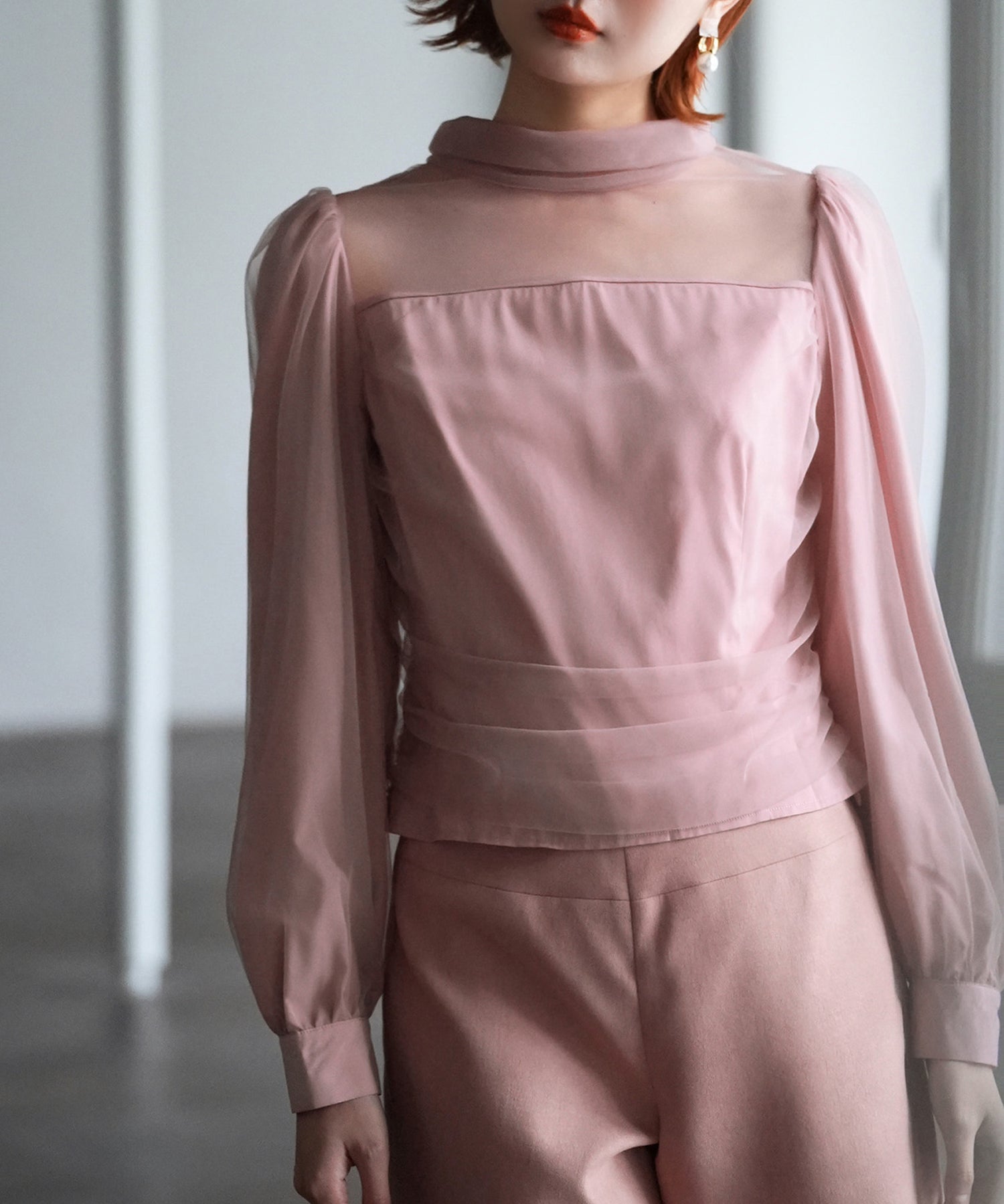 プチハイネックショート丈チュールトップスsdp0083 ピンク