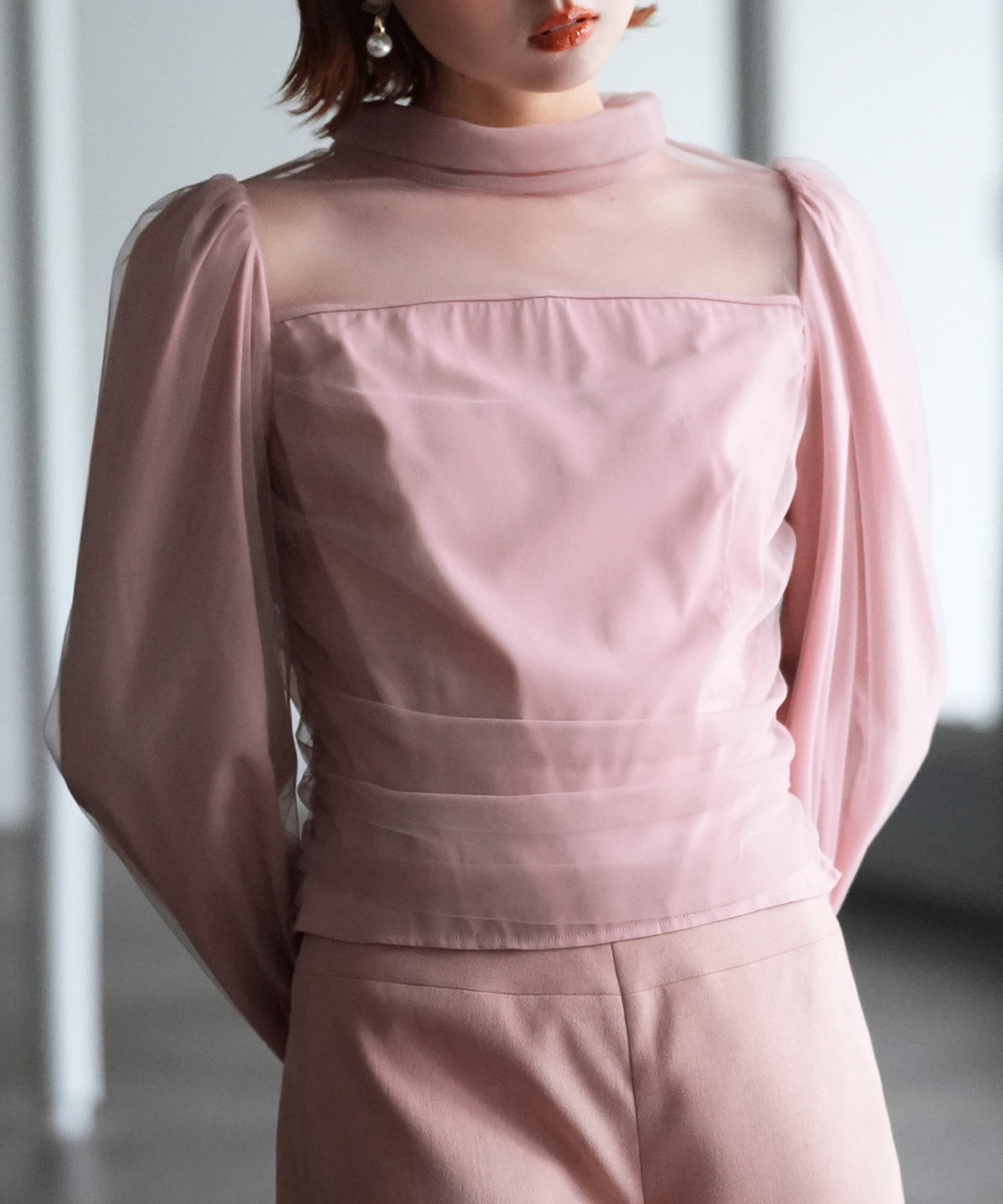 プチハイネックショート丈チュールトップスsdp0083 ピンク
