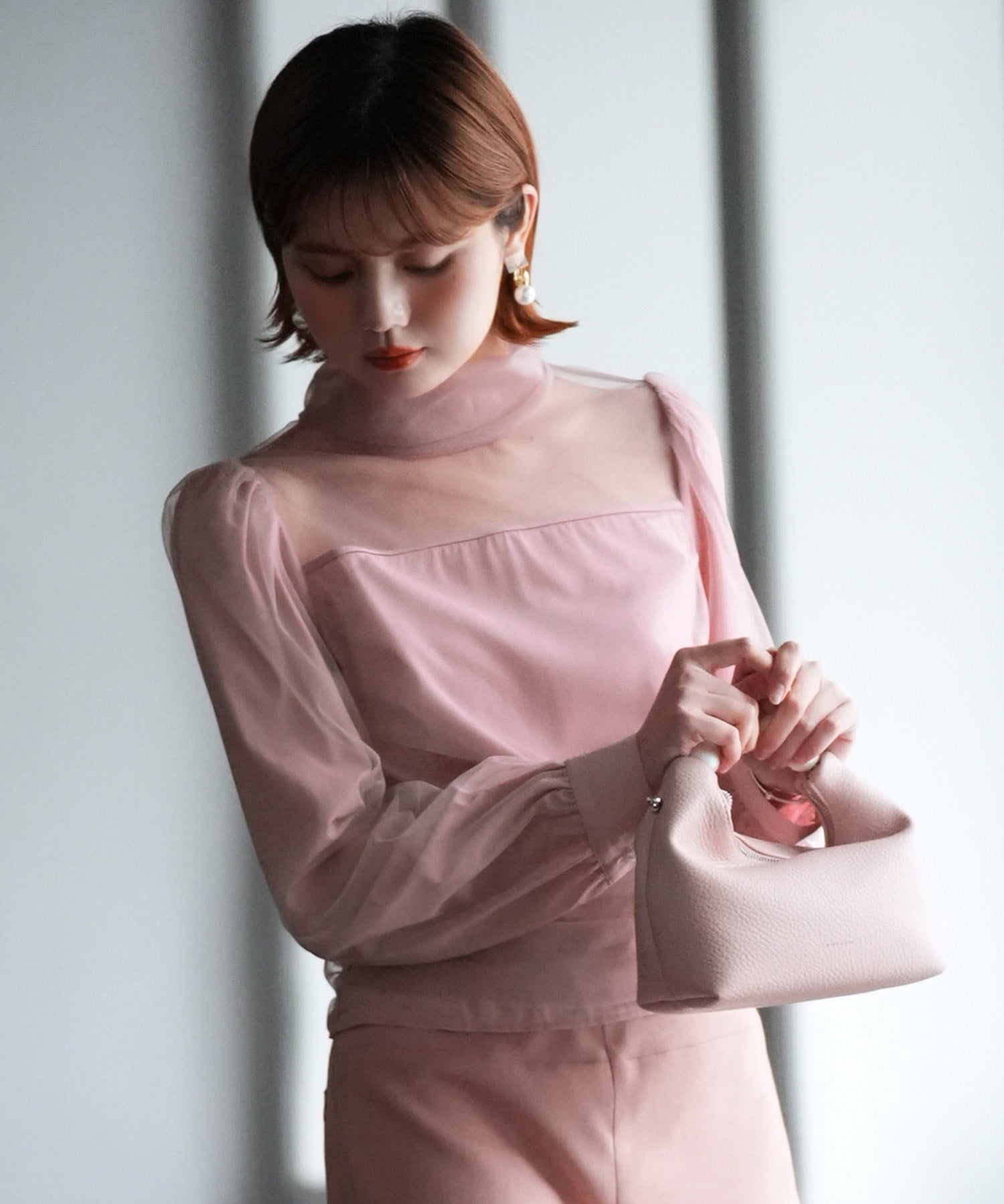 プチハイネックショート丈チュールトップスsdp0083 ピンク