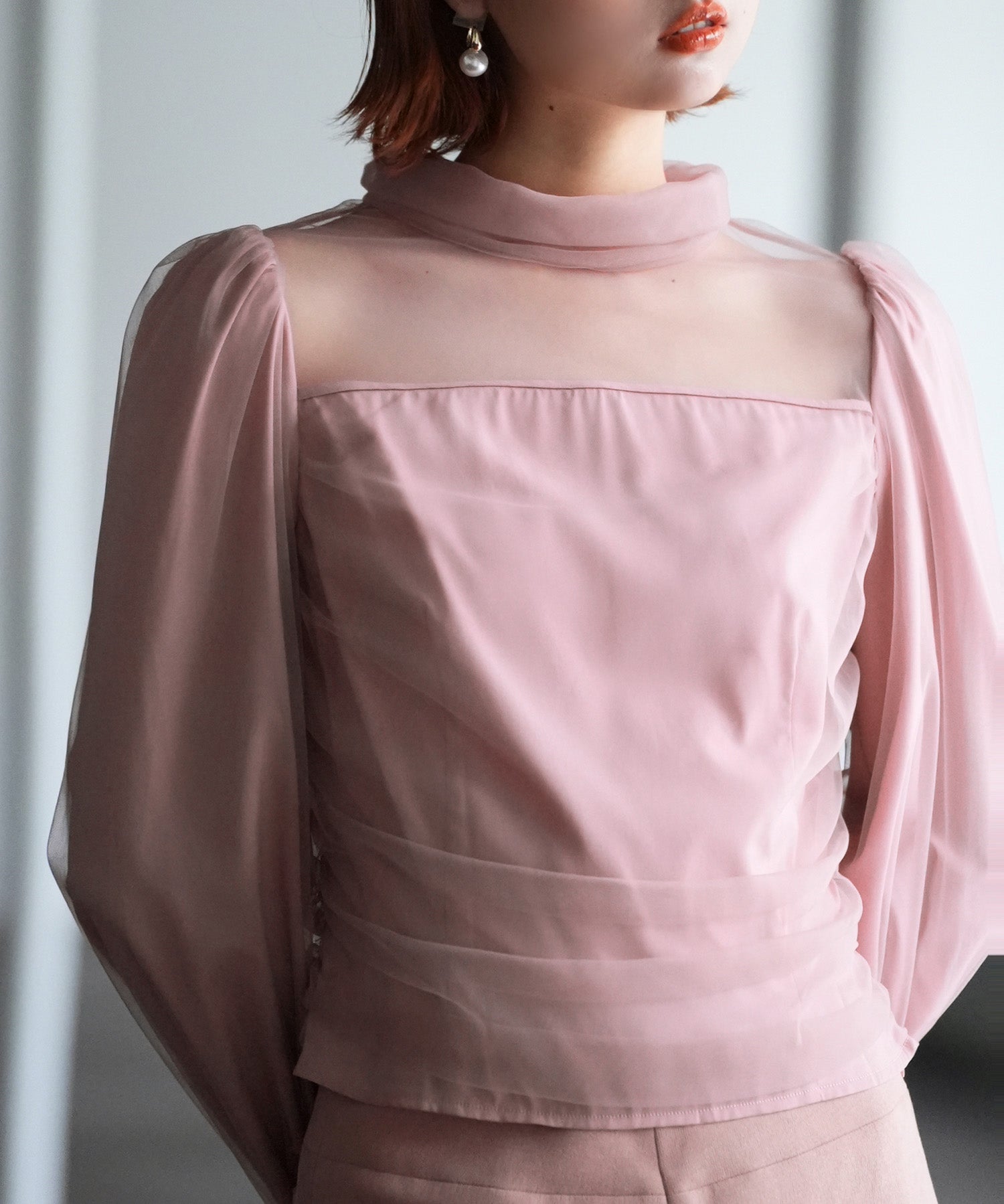 プチハイネックショート丈チュールトップスsdp0083 ピンク