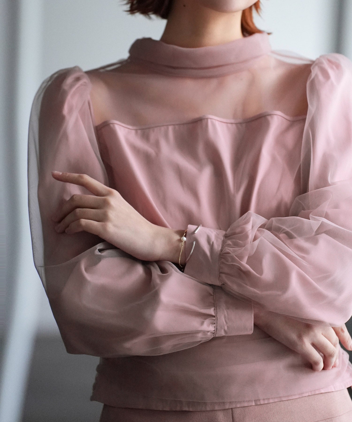 プチハイネックショート丈チュールトップスsdp0083 ピンク