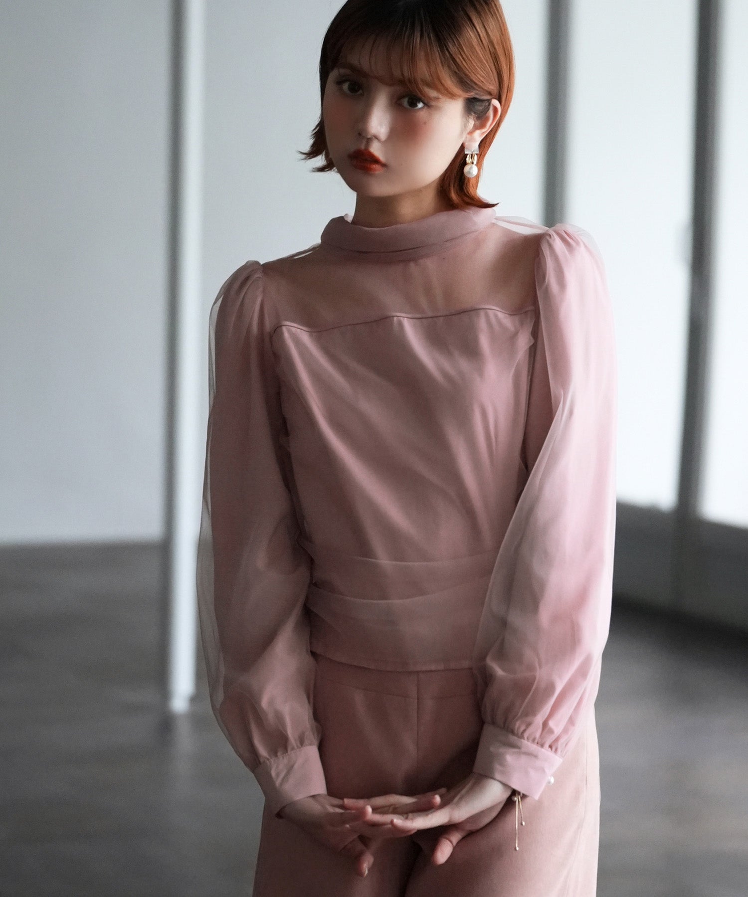 プチハイネックショート丈チュールトップスsdp0083 ピンク