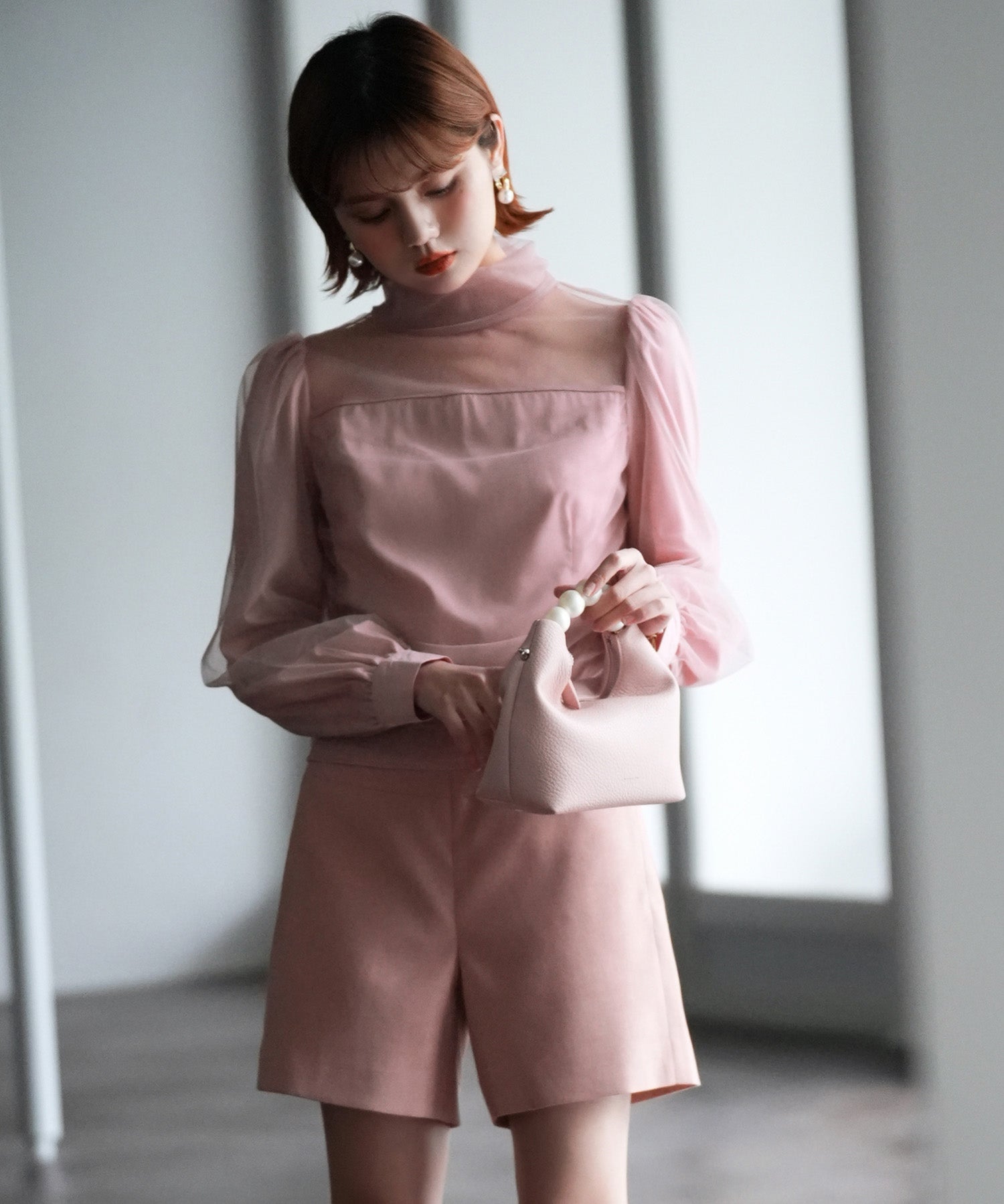 プチハイネックショート丈チュールトップスsdp0083 ピンク