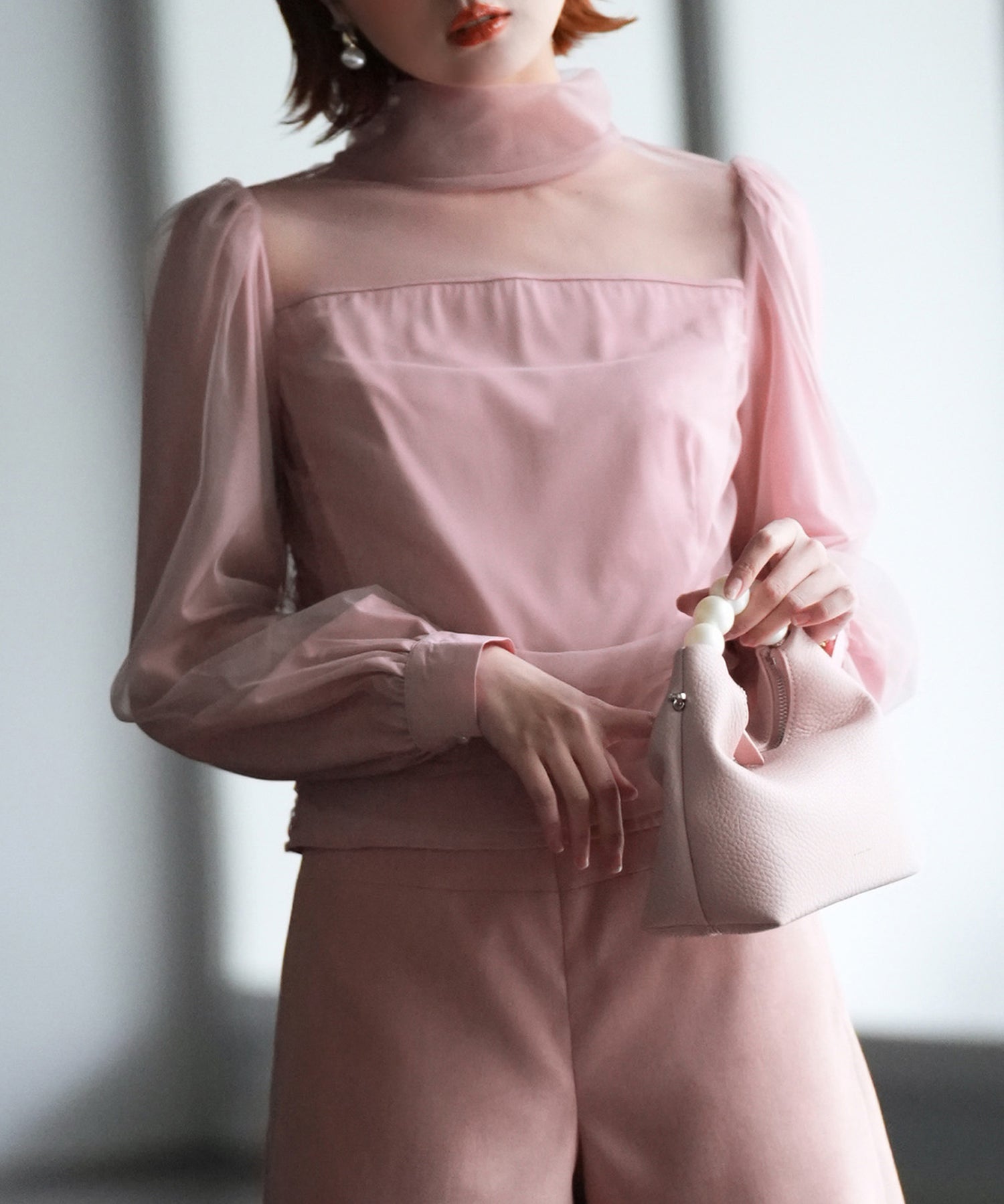 プチハイネックショート丈チュールトップスsdp0083 ピンク