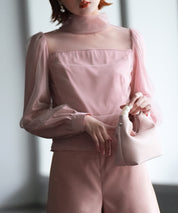 プチハイネックショート丈チュールトップスsdp0083 ピンク