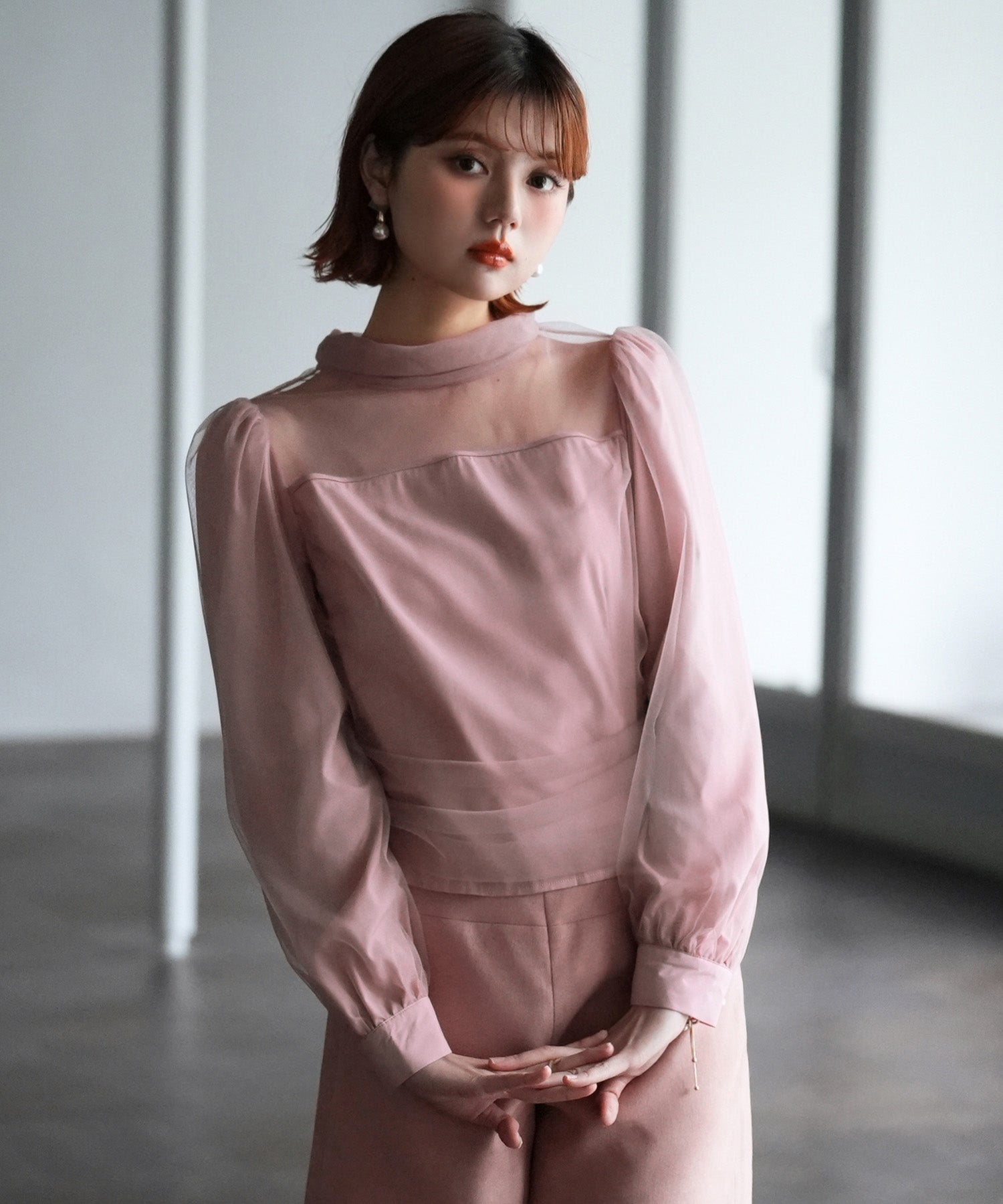 プチハイネックショート丈チュールトップスsdp0083 ピンク