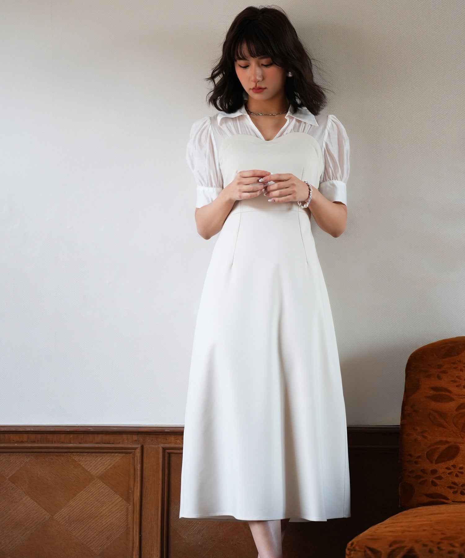 ドッキングビスチェロング丈ワンピースsdp0084 アイボリー