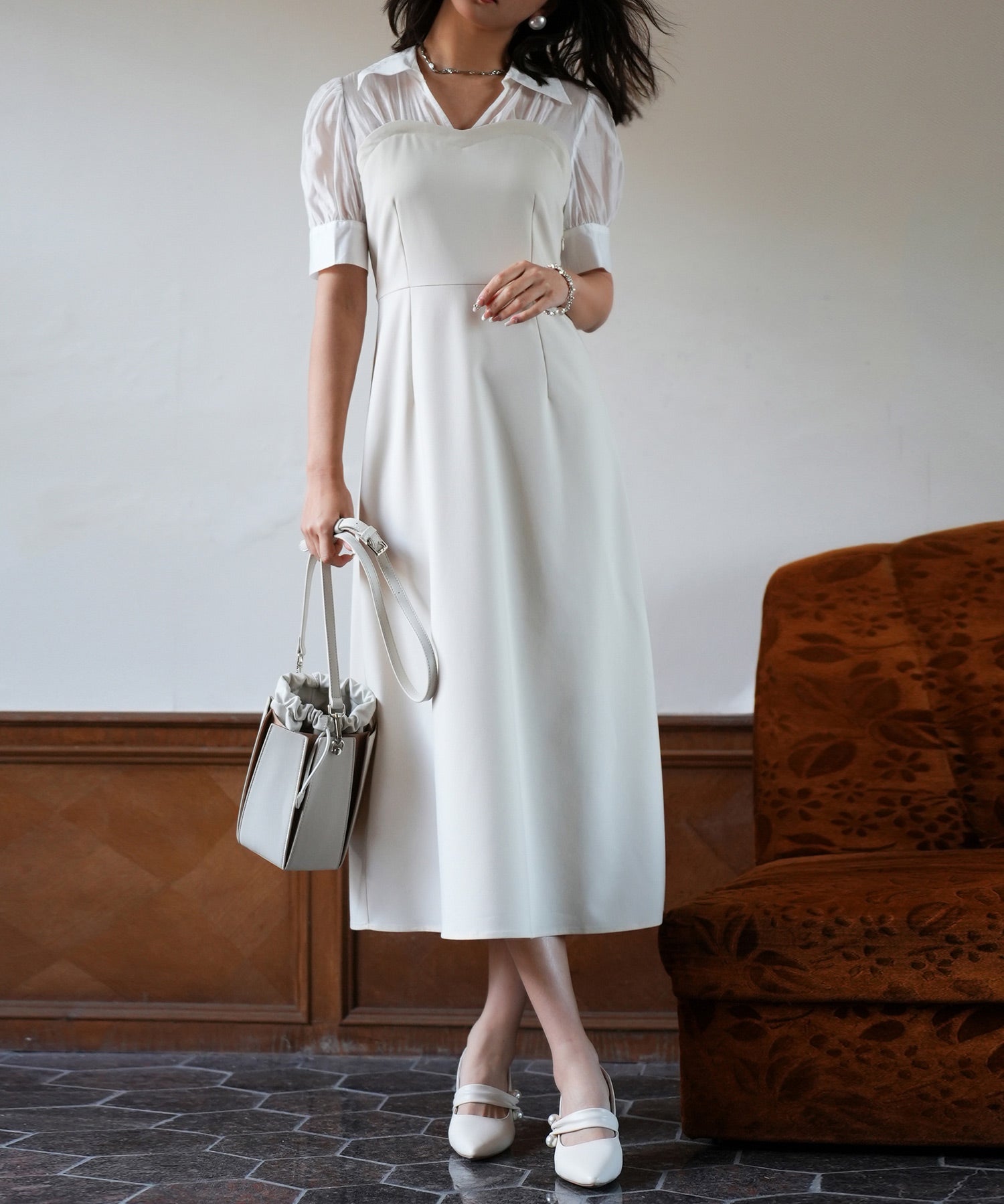 ドッキングビスチェロング丈ワンピースsdp0084 アイボリー