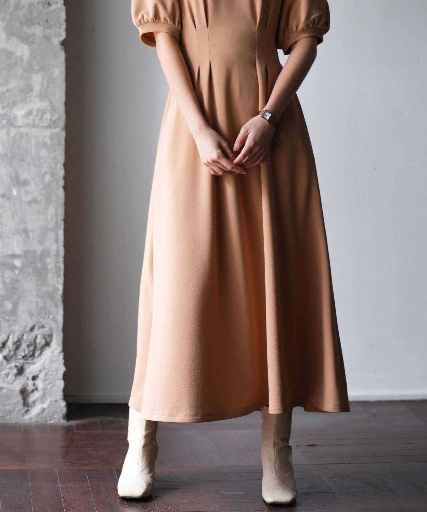 楽ちんカットソーロングワンピースsdp0086 ベージュ