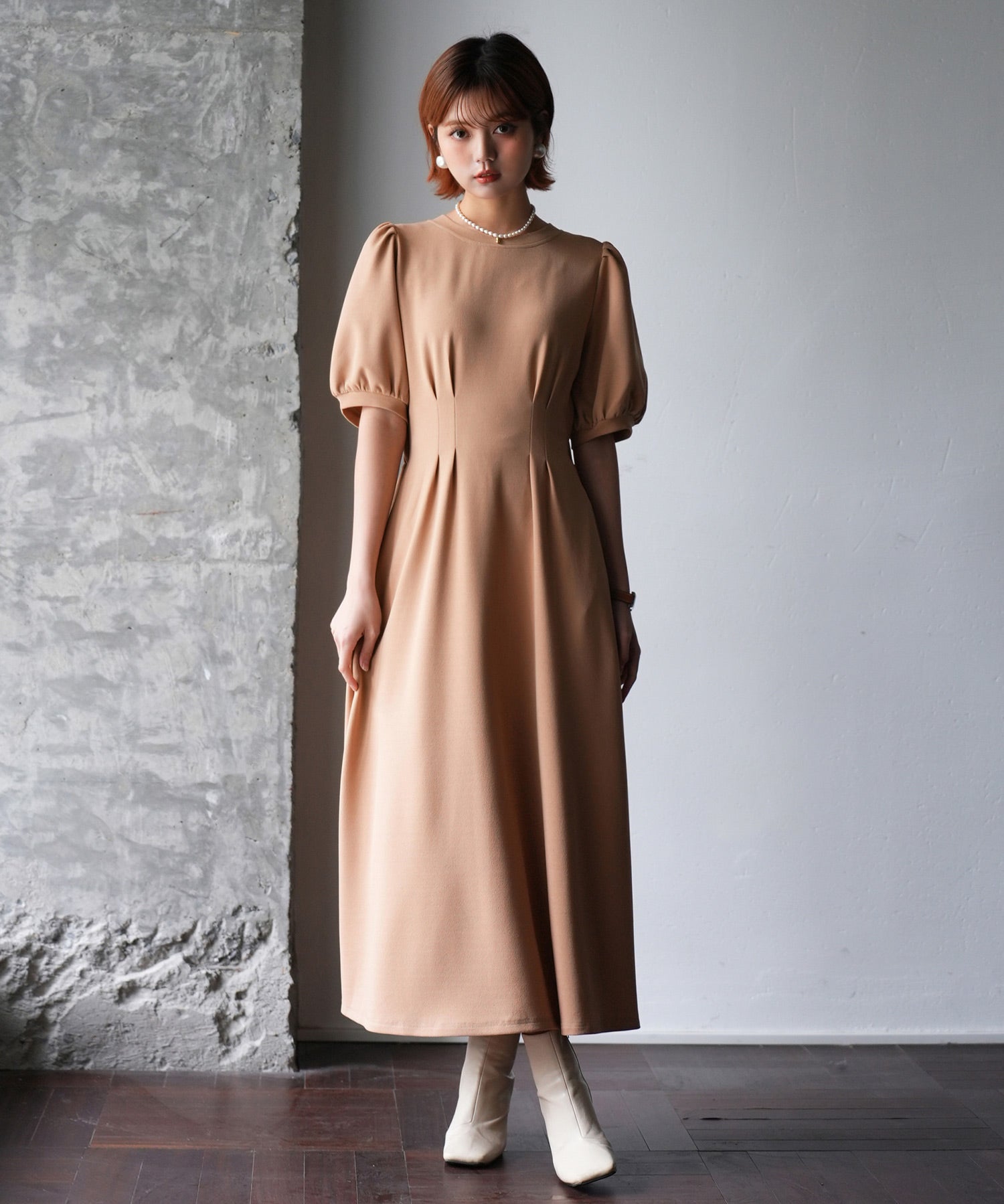 楽ちんカットソーロングワンピースsdp0086 ベージュ