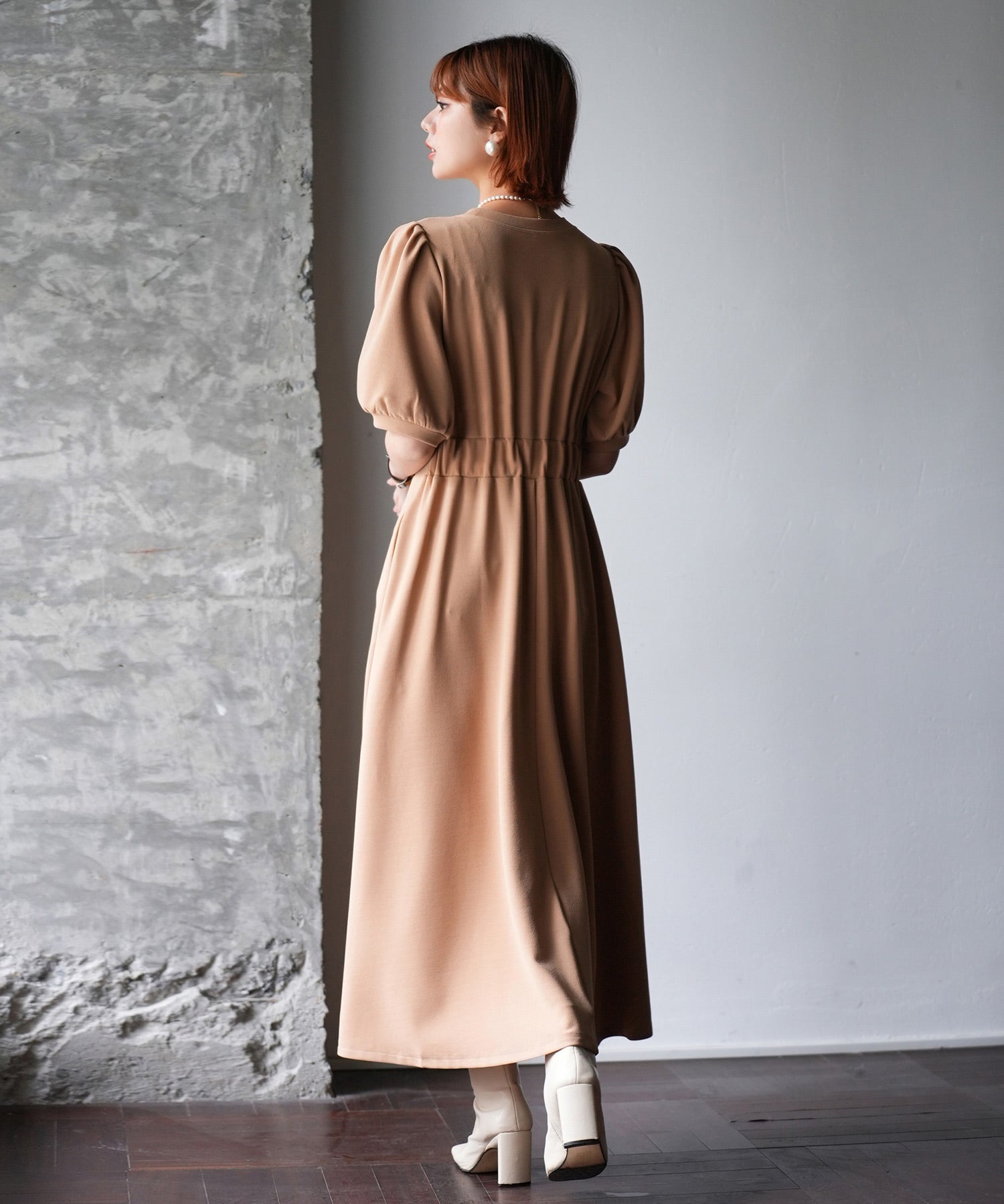 楽ちんカットソーロングワンピースsdp0086 ベージュ
