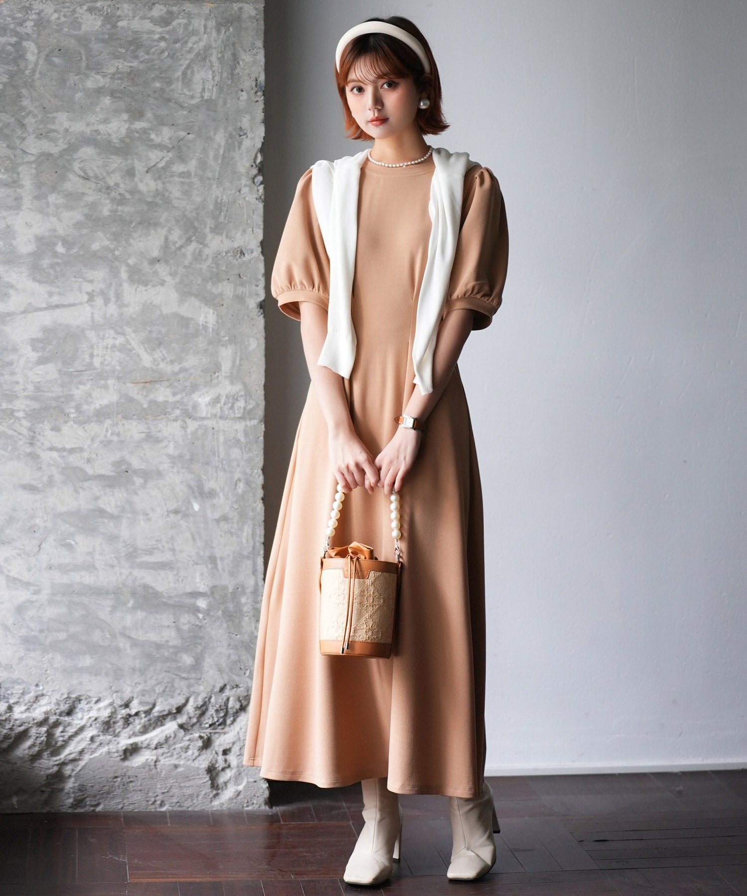 楽ちんカットソーロングワンピースsdp0086 ベージュ