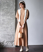 楽ちんカットソーロングワンピースsdp0086 ベージュ