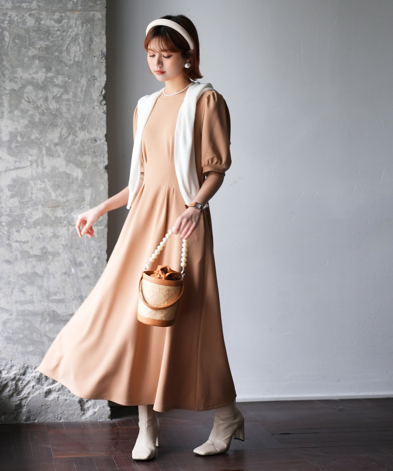 楽ちんカットソーロングワンピースsdp0086 ベージュ