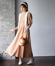楽ちんカットソーロングワンピースsdp0086 ベージュ