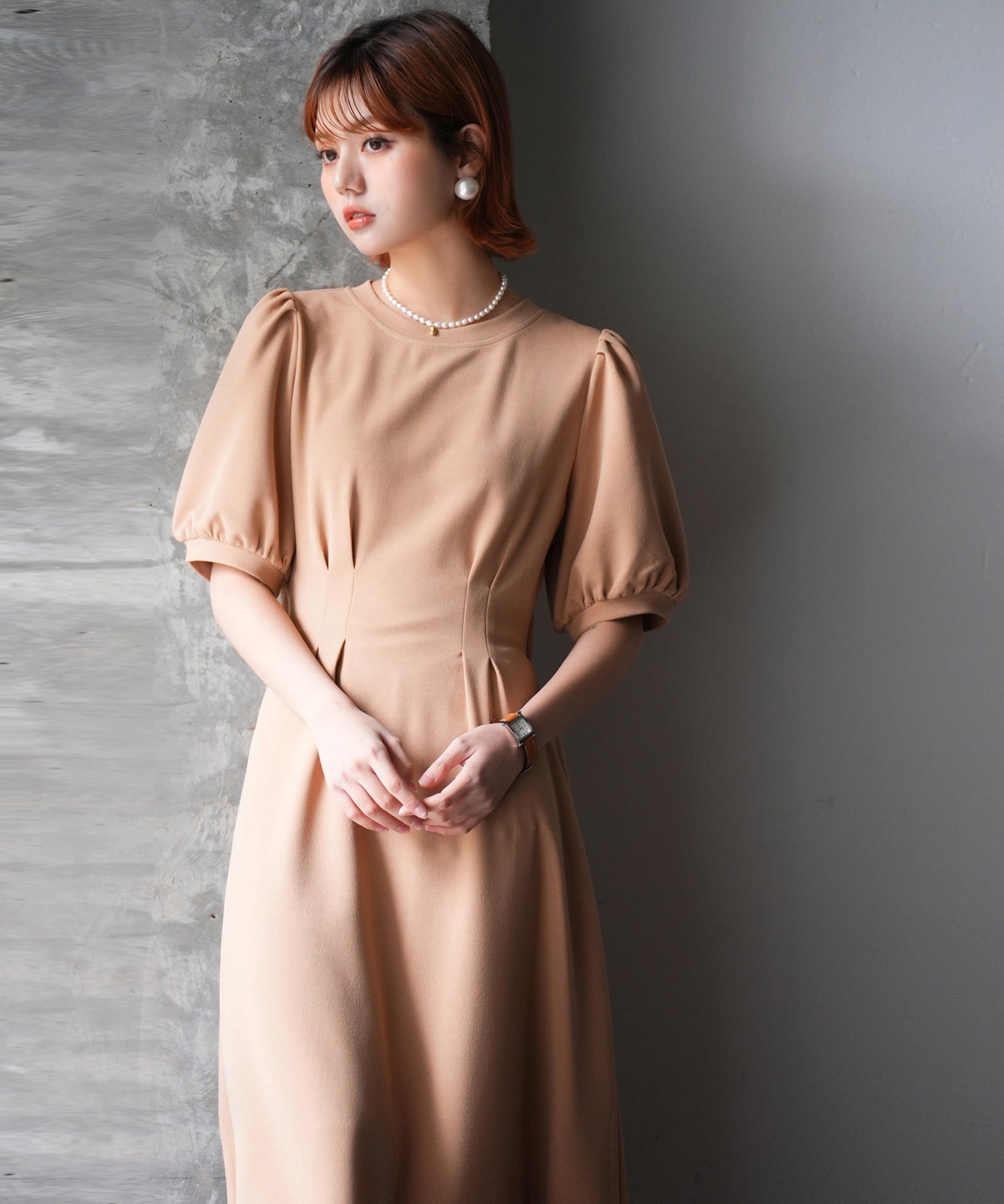 楽ちんカットソーロングワンピースsdp0086 ベージュ