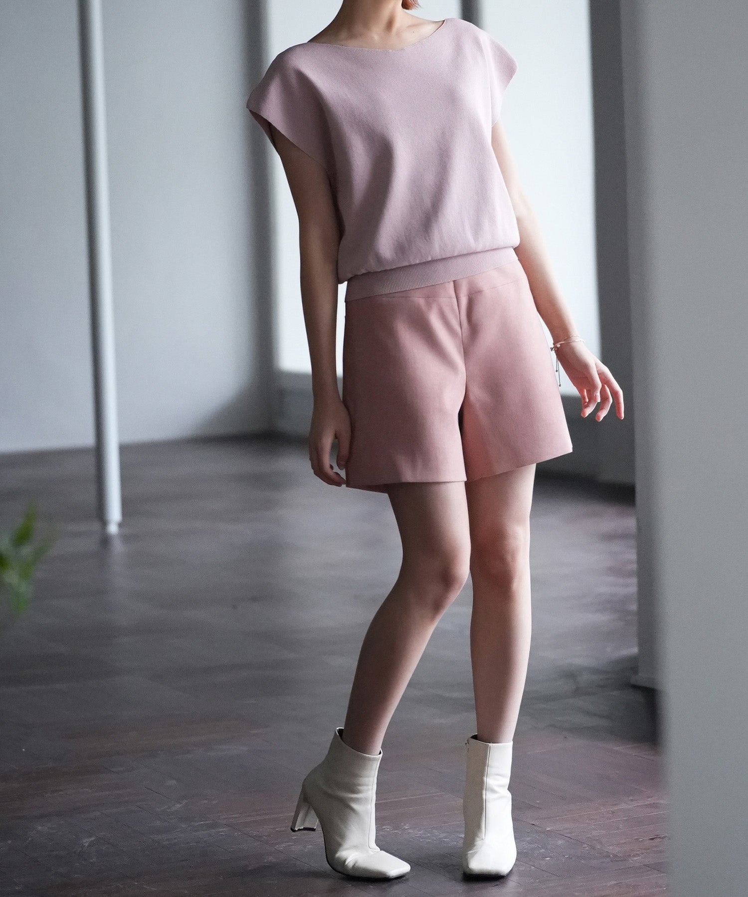 ツイル織ハイウエストショートパンツsdp0093 ピンク
