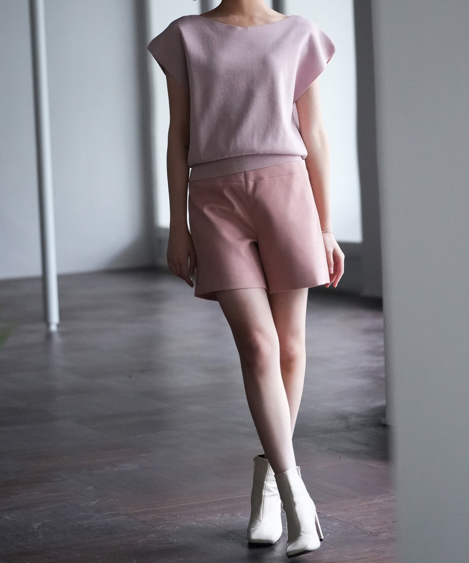 ツイル織ハイウエストショートパンツsdp0093 ピンク