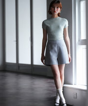 ツイル織ハイウエストショートパンツsdp0093 ブルーグレー