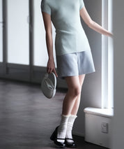 ツイル織ハイウエストショートパンツsdp0093 ブルーグレー