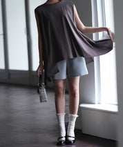 ツイル織ハイウエストショートパンツsdp0093 ブルーグレー