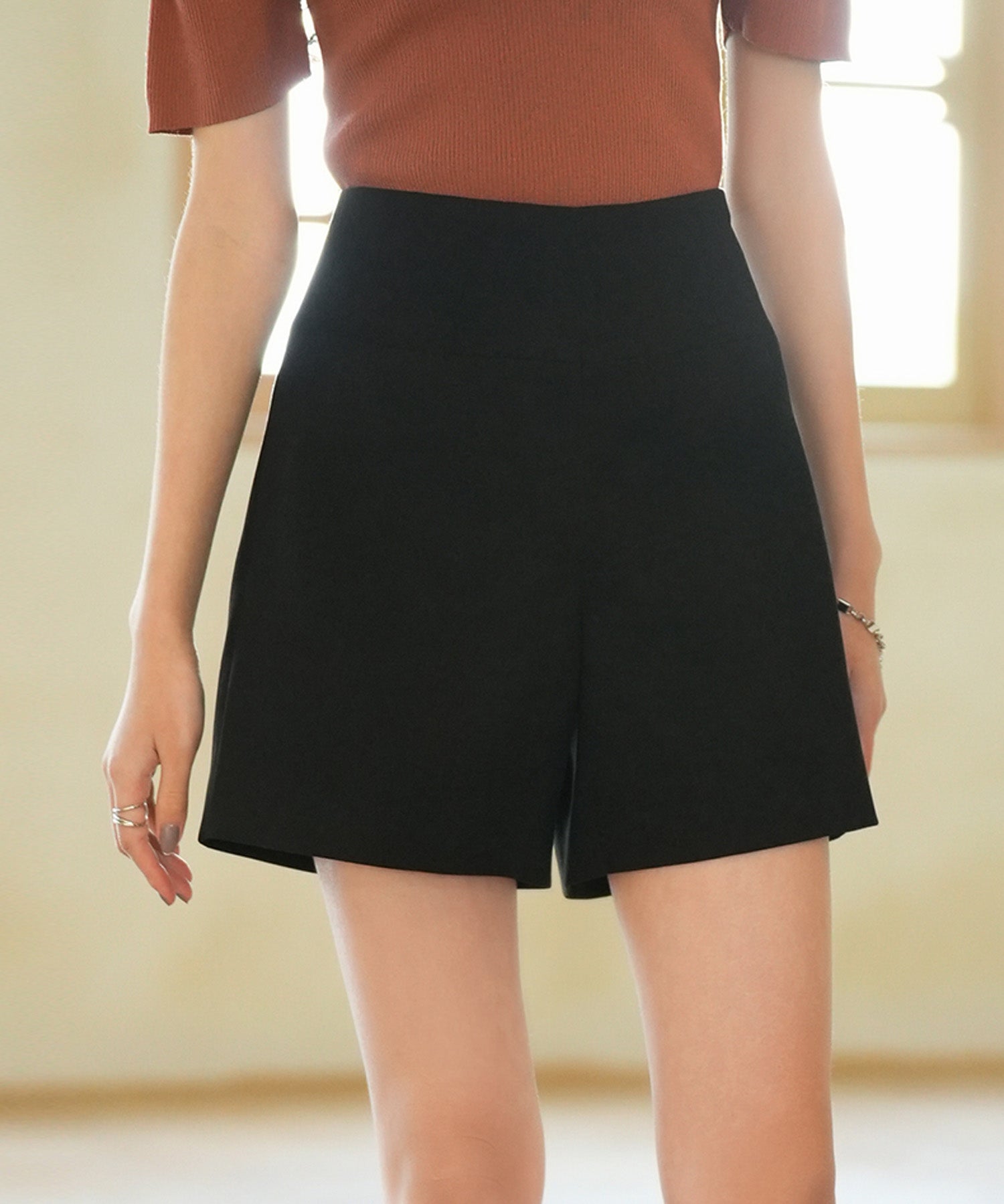 ツイル織ハイウエストショートパンツsdp0093 ブラック