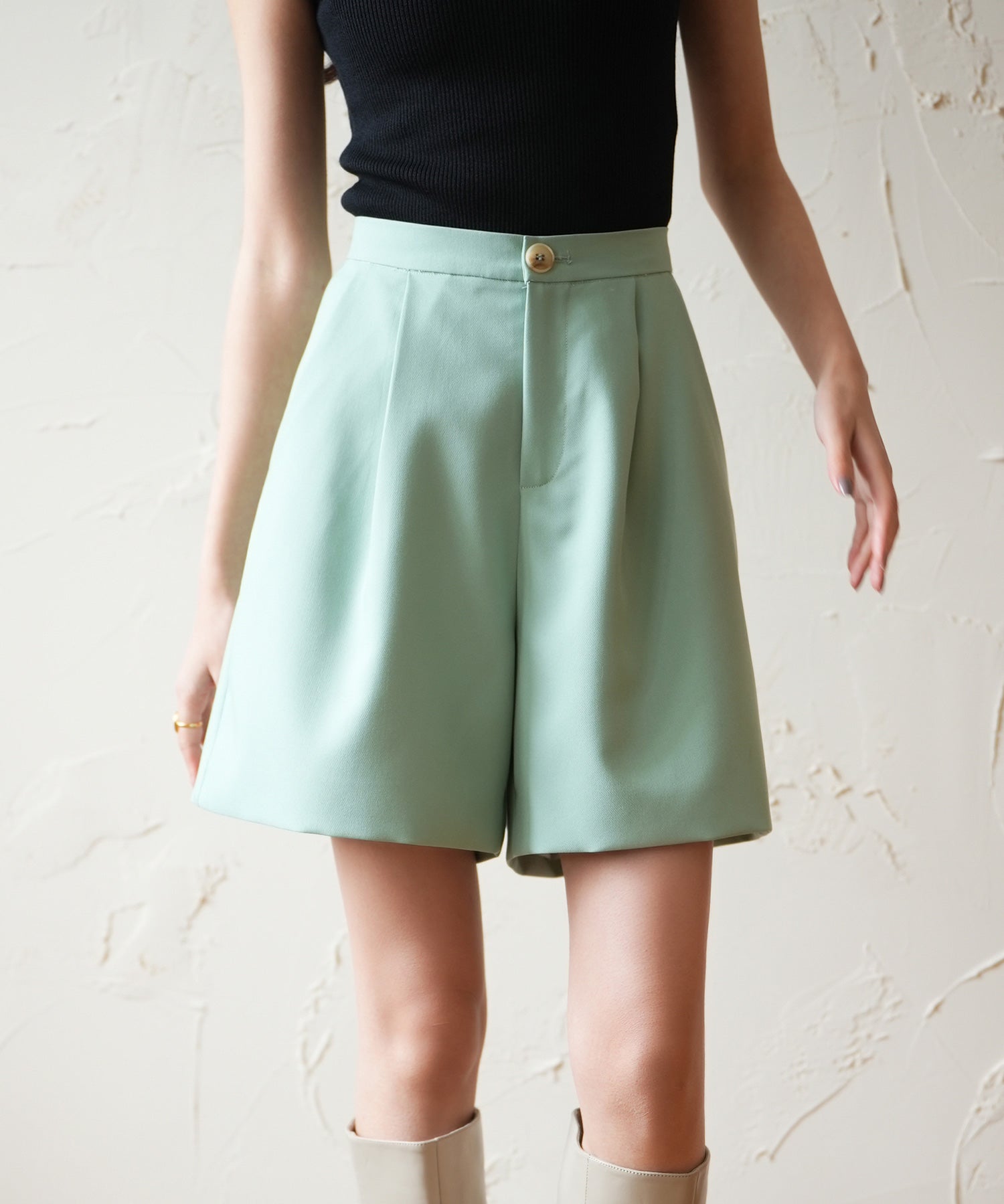 裏地付きハイウエストショートパンツsdp0096 グリーン