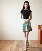 裏地付きハイウエストショートパンツsdp0096 グリーン