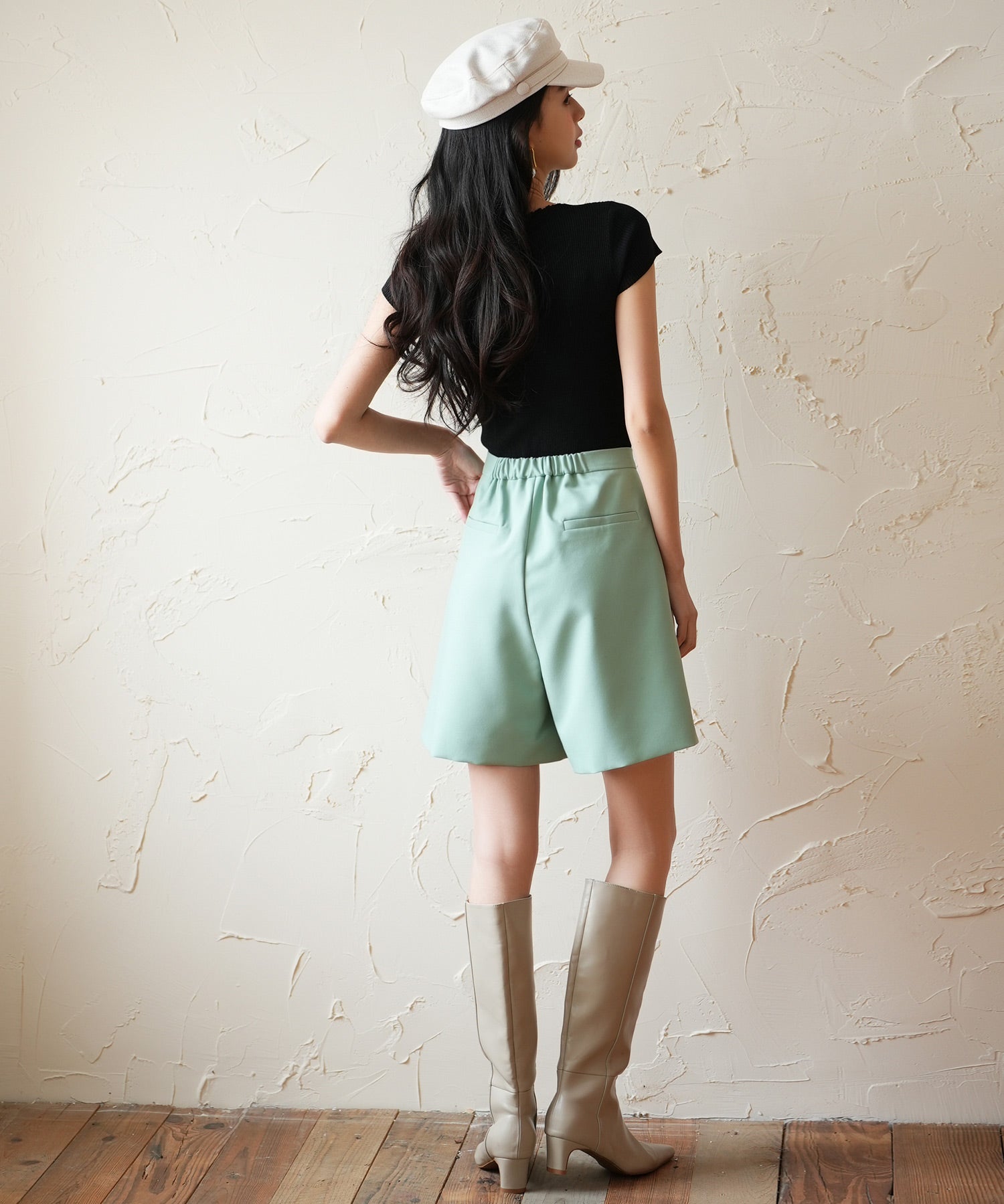 裏地付きハイウエストショートパンツsdp0096 グリーン