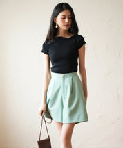 裏地付きハイウエストショートパンツsdp0096 グリーン