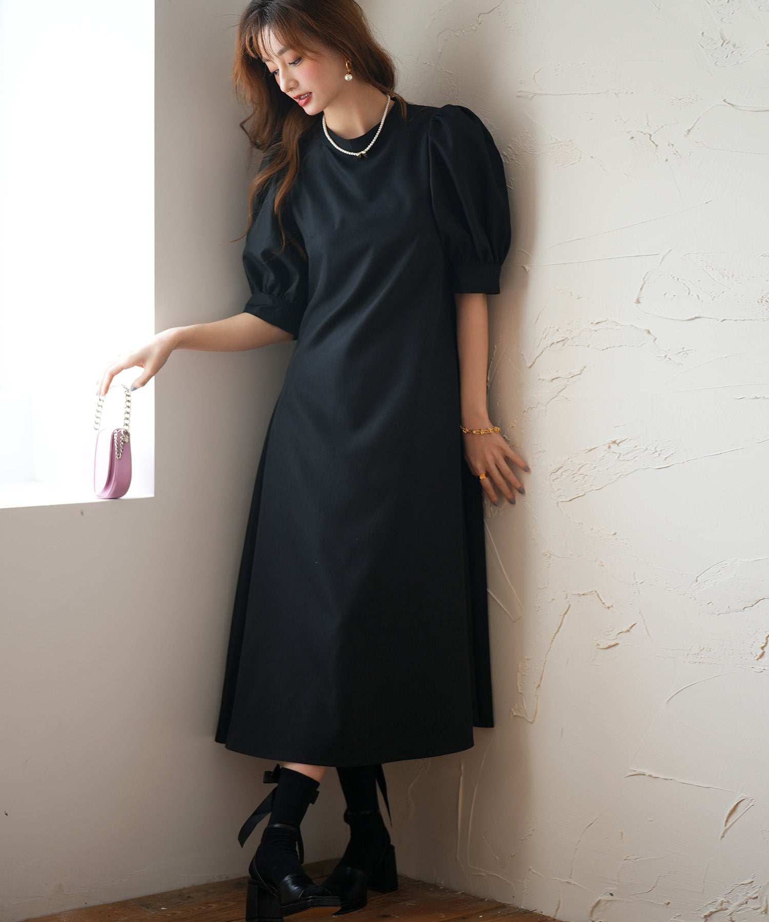 パフスリーブワンピースsdp0098 ブラック