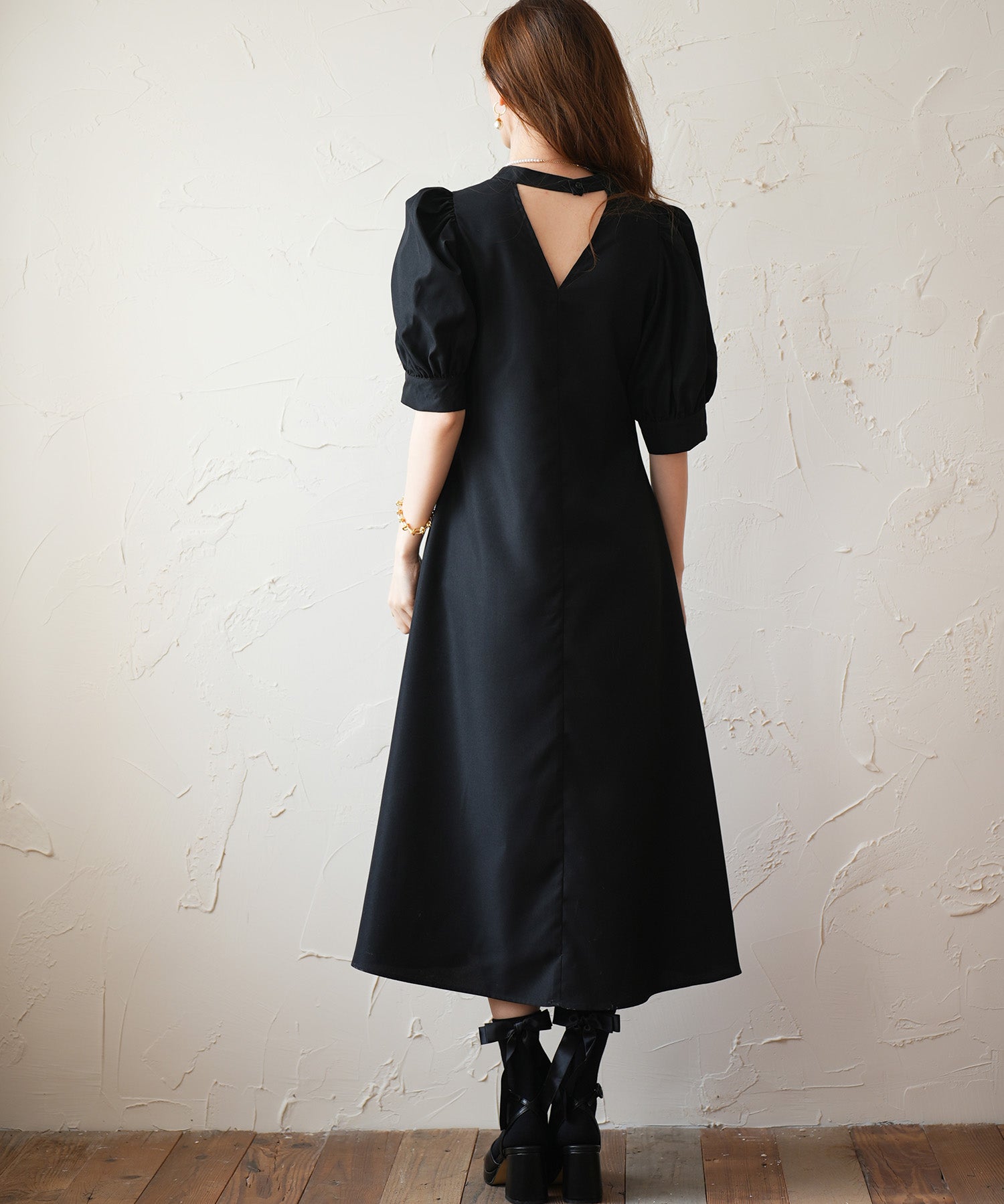 パフスリーブワンピースsdp0098 ブラック