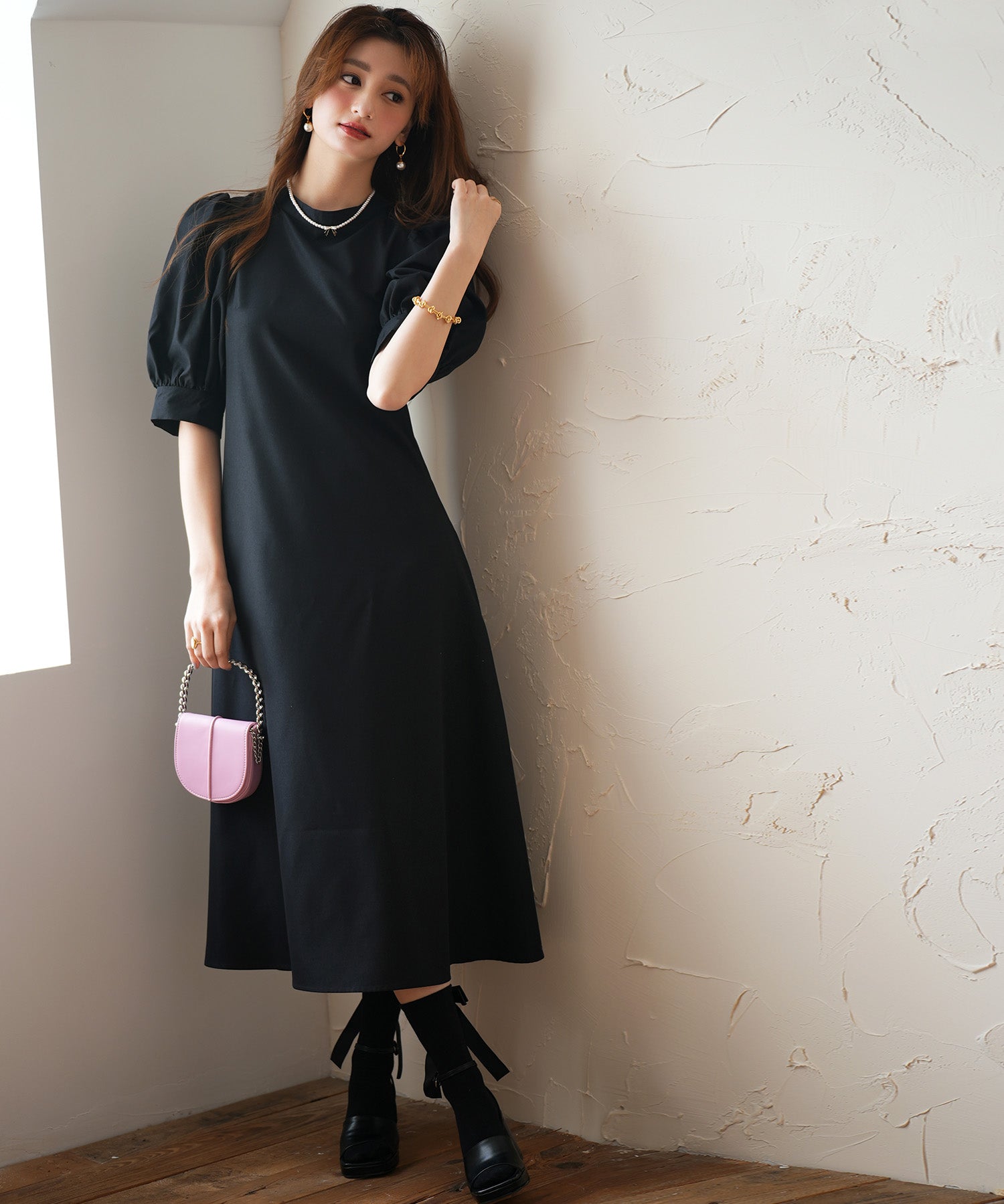 パフスリーブワンピースsdp0098 ブラック