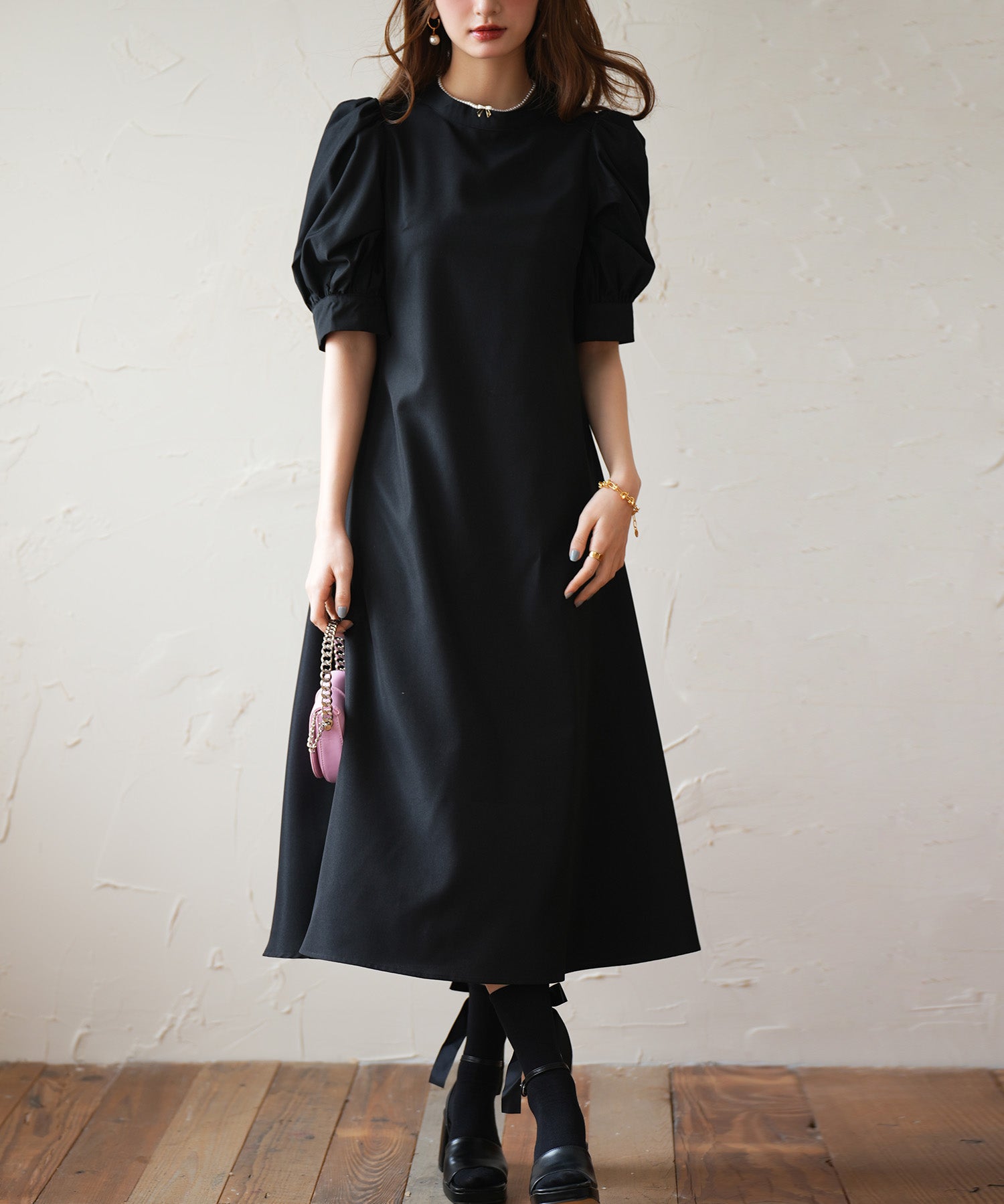 パフスリーブワンピースsdp0098 ブラック