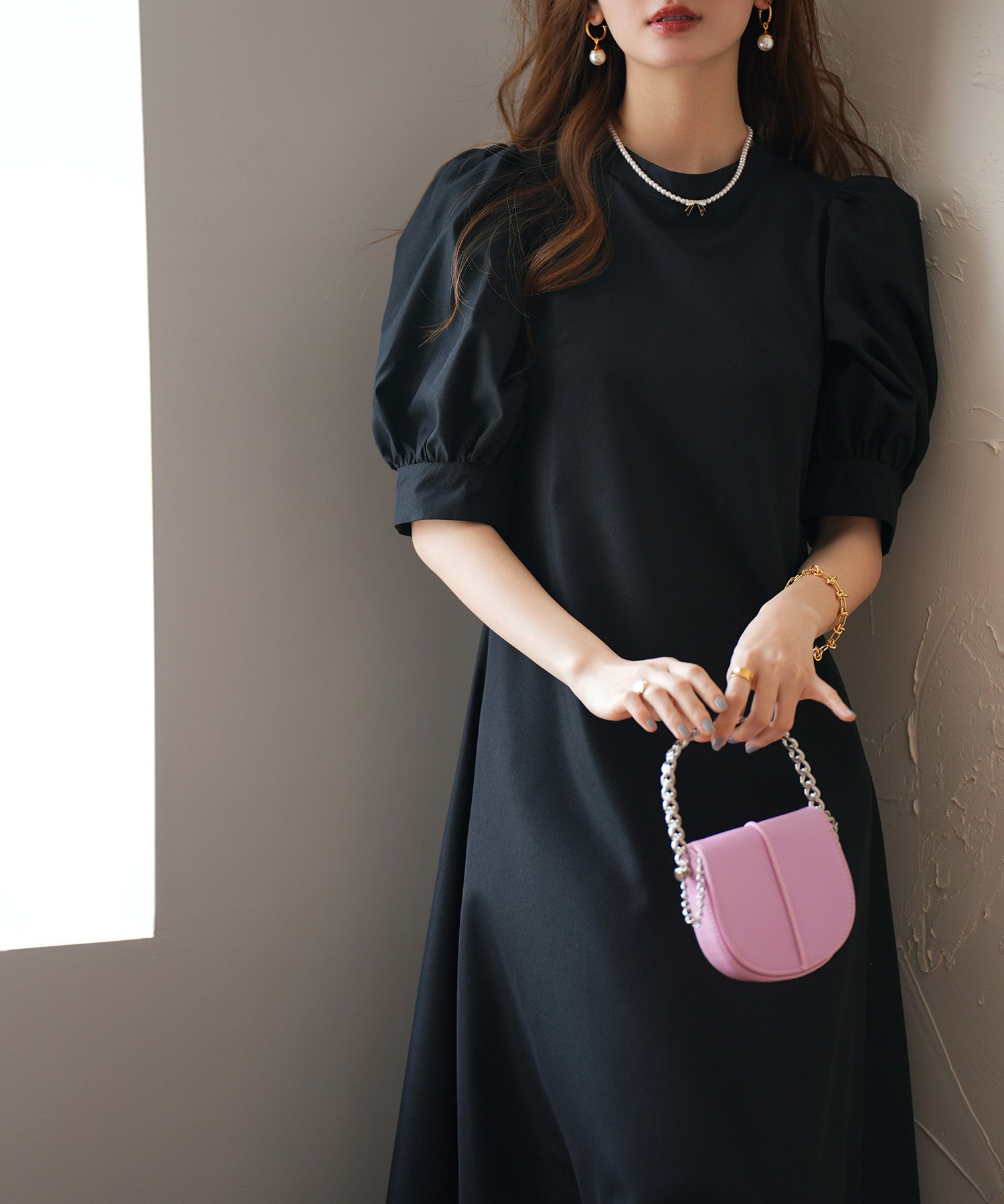 パフスリーブワンピースsdp0098 ブラック