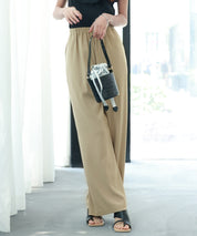 とろみ素材ウエスト総ゴムワイドパンツsdp0102 ベージュ