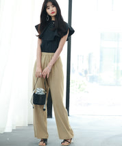 とろみ素材ウエスト総ゴムワイドパンツsdp0102 ベージュ