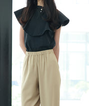 とろみ素材ウエスト総ゴムワイドパンツsdp0102 ベージュ