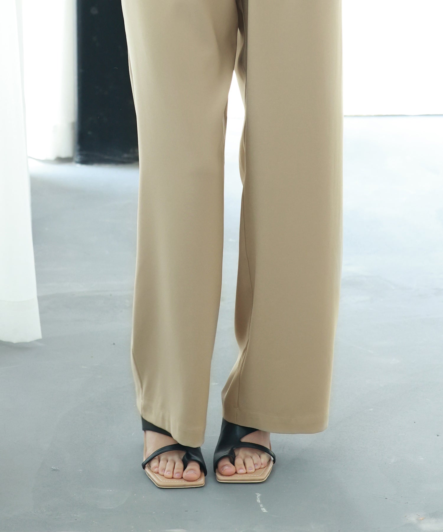 とろみ素材ウエスト総ゴムワイドパンツsdp0102 ベージュ