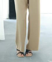 とろみ素材ウエスト総ゴムワイドパンツsdp0102 ベージュ